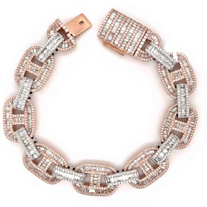 Vana Jewels Baguette Moissanite Charm Bracelet 925 Sterling Silver Hip Hop Link Unisex Wedding Engagement Party Anniversary - Product Image 1