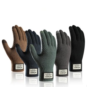 Guantes térmicos de punto para hombre de talla grande polar Otoño Invierno suave grueso elástico Jacquard pantalla táctil guantes cálidos - Product Image 1