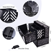 Organisateur d'ongles portable boîte de maquillage de vanité de voyage avec 6 plateaux extensibles étui de coiffeur cosmétique en aluminium dur de grande capacité