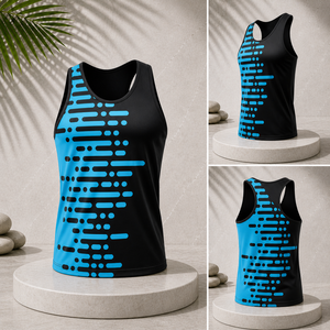 Custom Printed Blue Black Gradient Crew Neck Sleeveless Seamless Four-Way Stretch Breathable <b>Sweat</b>-Wicking Quick Dry Unisex Top - Product Image 3