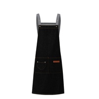Tablier de cuisine en toile denim personnalisé avec logo pour restaurant BBQ, salon de beauté, barista, café, boulangerie, avec sangle