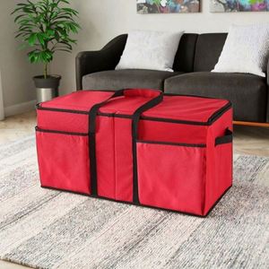Nueva llegada, oferta especial: Caja roja plegable de poliéster de 61x30x30cm para adornos navideños con asa, bolsa de almacenamiento para bolas. - Product Image 3
