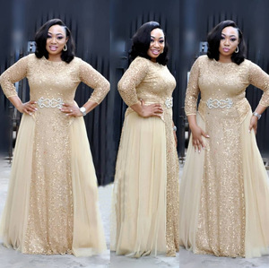 <strong>Plus</strong> <strong>Size</strong> Women's Lace <strong>Sequin</strong> Evening Party Dresses Floor Length Elegant Half Mesh Sleeve Formal Gowns - Product Image 6