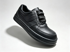 White Black Genuine <b>Leather</b> Court <b>Sneakers</b> Lace-up Round Toe Breathable Rubber Outsole All Seasons Style - Product Image 3