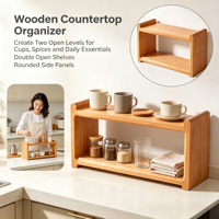 Étagère de rangement de bureau à deux niveaux en bois massif, présentoir minimaliste pour comptoir, organisateur de table pour fournitures de bureau