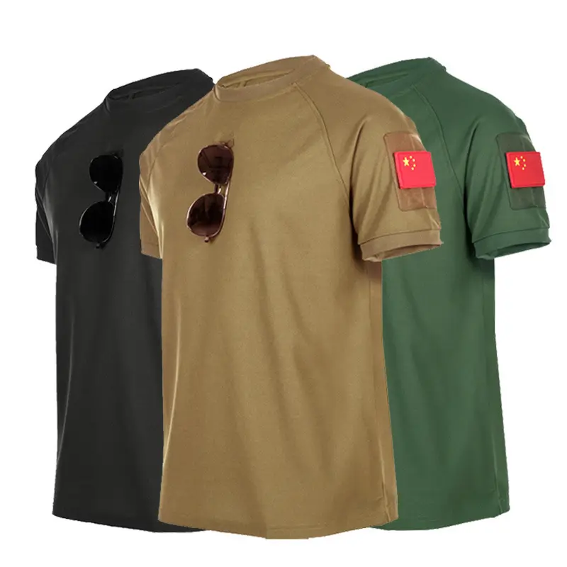 Toptan Oem kamuflaj taktik T Shirt üniforma eğitim Mens gömlek yaz rahat yuvarlak boyun gevşek boş hızlı kuru T Shirt