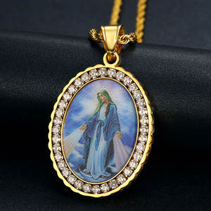 Collar <span class=keywords><strong>de</strong></span> Oración con Colgante Cristiano <span class=keywords><strong>de</strong></span> la <span class=keywords><strong>Virgen</strong></span> María, <span class=keywords><strong>Madre</strong></span> <span class=keywords><strong>de</strong></span> Jesús, Bendita, en Forma <span class=keywords><strong>de</strong></span> Elipse, <span class=keywords><strong>de</strong></span> Acero Inoxidable, Sin Cadena - Product Image 3