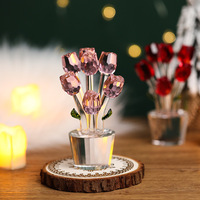 HBL UV Verre Imprimé Cristal Rose Bouquet Ornement Décoration Cadeau pour Anniversaire De Mariage Centres De Table
