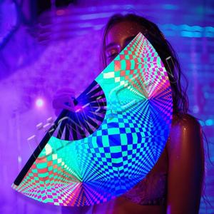 Grand ventilateur Rave Clack en bambou pliable personnalisé 10.5 ''/13''/14 ''Technique réfléchissante UV lueur sombre pour Noël Nouvel An - Product Image 1