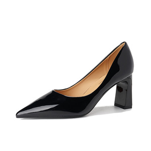 7777A Pointed Toe <b>Block</b> Heel Pumps Patent Leather High Heel Office Shoes Women Solid Color Fashion Trend - Product Image 5
