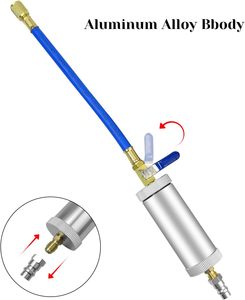 Inyector de tinte para aceite de aire acondicionado compatible con varios refrigerantes, herramienta de llenado de aceite para aire acondicionado de coche con rosca SAE de 1/4 de pulgada - Product Image 6