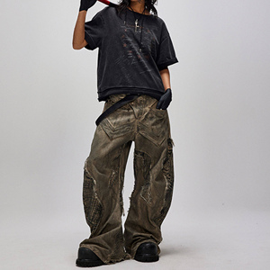 Autumn Streetwear Design Distressed Patchwork <strong>Mesh</strong> Men'S Casual Canvas <strong>Pants</strong> Baggy Curved Sweatpants For Men High Quality Design - Product Image 4