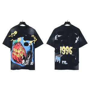 <span class=keywords><strong>T-shirt</strong></span> Décontracté et Tendance à Manches Courtes Homme Femme 100 % Coton 260 Grammes Beau <span class=keywords><strong>Vintage</strong></span> Imprimé Hell Star Style Ample Identique - Product Image 4