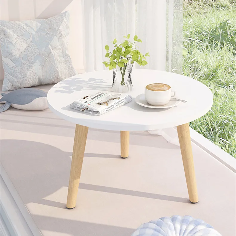 Table basse ronde en bois avec pieds en bois massif, Table à thé de chambre à coucher