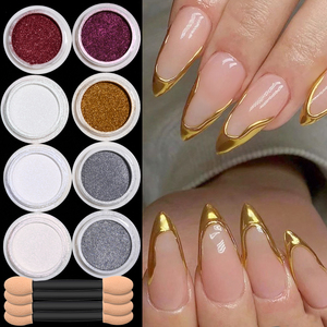8 pièces de poudre à ongles chromée, <span class=keywords><strong>effet</strong></span> <span class=keywords><strong>miroir</strong></span> métallique, paillettes holographiques, poudre chromée métallique pour ongles, poudre à ongles chromée or <span class=keywords><strong>rose</strong></span> - Product Image 3