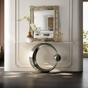 Goedkope Groothandel Moderne Woonkamer Meubels Hal Entree Franse Goud Rvs Halve Maan Console Tafel