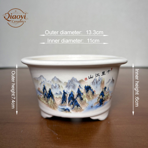 Pots à bonsaï <span class=keywords><strong>en</strong></span> céramique blanche de petite taille, faits à la main, de <span class=keywords><strong>haute</strong></span> qualité, motifs peints durables pour la présentation de fleurs et de plantes à la maison et au jardin - Product Image 4
