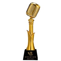 Trophée Musical en Verre Cristal Microphone Chantant Plaqué Or/Argent/Bronze Écologique Logo Personnalisé 280mm Poli