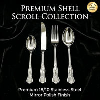 Ensemble de couverts de luxe en acier inoxydable 18/10, motif coquillage gravé, finition super poli miroir, couteau et fourchette pour dîner de mariage