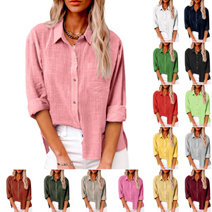 <span class=keywords><strong>Camicia</strong></span> da <span class=keywords><strong>donna</strong></span> a maniche lunghe con vestibilità rilassata, abbottonatura frontale, tinta unita, per uso quotidiano - Product Image 1