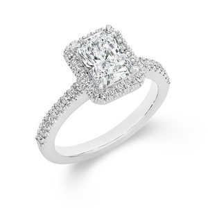 Anillo de Compromiso de Oro Blanco Sólido de 14K con Diamante Moissanita Radiante de 2 Quilates en un Halo para Mujer - Product Image 6