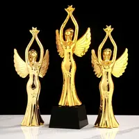 Trofei e medaglie di spettacolo di bellezza a forma personalizzata di alta qualità china metal gold award wing angel trophy per souvenir