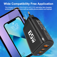 Cargador USB Tipo C de Carga Rápida GaN de 65 W, Adaptador Compatible con PD y QC3.0, Salida de 5 A, Cargador de Pared ABS para Computadora Portátil y Teléfono, Entrada de 9 V/2 A