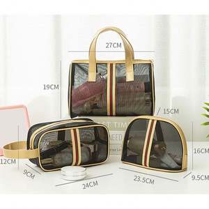 Sac de maquillage de voyage pliable avec logo personnalisé, pochette en maille à fermeture éclair portable, sac cosmétique pour femmes - Product Image 2