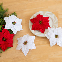 Fleurs artificielles de poinsettia rouge en soie faites à la main sur mesure en gros pour la décoration de couronnes, guirlandes et arbres de Noël