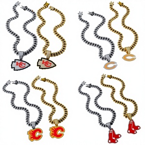 Kalung Liontin Tim Olahraga Grosir Berkualitas Tinggi, Rantai Kuba Lapis Perak/Emas Trendi untuk Pesta Ulang Tahun - Product Image 3