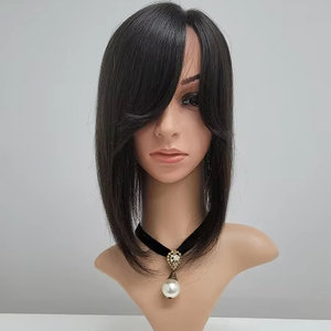 Perruque toupet à clipser en cheveux humains lisses de 12 pouces, noir naturel brun, WIGTS, style premium, peignes intérieurs gratuits, livraison rapide - Product Image 1