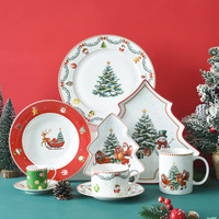 Service de table de Noël en porcelaine : Assiettes, tasses et soucoupes assorties – Coffret cadeau pour les repas de fêtes