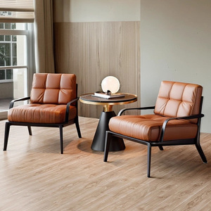 Conjunto de Mesa y Sillas de Cuero de Lujo Italiano <span class=keywords><strong>para</strong></span> Vestíbulo de Hotel, Salón de Belleza, Villa - Sofá Moderno de Ocio - Product Image 1