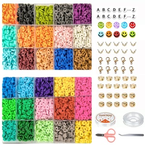 Perles d'espacement plates circulaires en PVC pour la fabrication de bijoux, thème musical de dessin animé, visage souriant, fleurs, fruits, lettres, pour filles professionnelles - Product Image 1