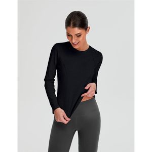 FOXA Women's Long Sleeve Workout <b>Top</b> Fitted Breathable Gym Shirt Solid Color Polyester Material - Product Image 3