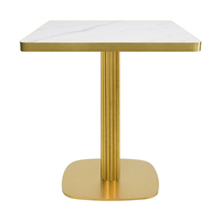 Table à piétement unique cannelée en or de luxe sur mesure, table de salle à manger carrée en pierre frittée pour café