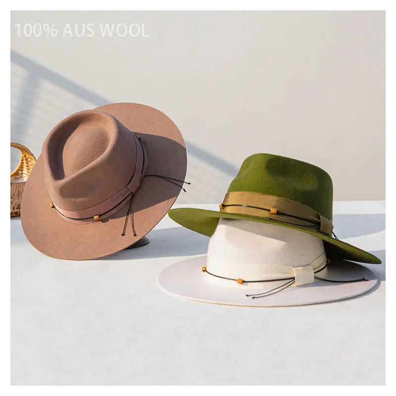LINGLONG Manufacturer Custom 100% Wool Felt Wide Brim Men Stylish Lavish Woolen Solid Dark Teal Color Fedora Hat Party Hats