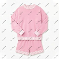 Ensemble sweat-shirt à col montant et short en molleton French Terry pour bébés filles, avec patchwork à carreaux, survêtement à manches longues