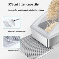 Bac à litière carré en acier inoxydable semi-fermé, anti-odeur, anti-éclaboussures, capacité 65L, durable, grand format
