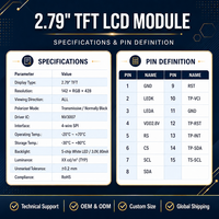 Module LCD TFT 2,79 pouces, écran d'affichage RVB 142 x 428, interface MCU pour appareils HMI embarqués