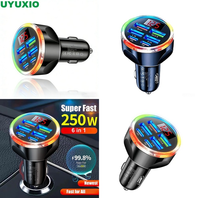 PD Type C Multi Car Charger Hub Electronics Products for iPhone 18 17 16 Samsung S26 S25 S24 with LED Digital Display Hub