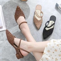 Nouvelles mules pour femmes 2026 à motif floral rose, à bout pointu et talon carré, sandales polyvalentes élégantes à bout fermé et à talon ouvert, transformables en deux modèles