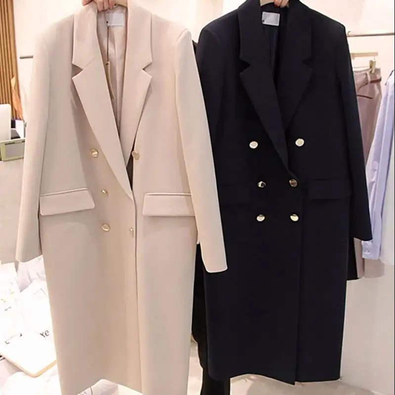 Custom Clothing Manufacturers New Elegant OL Temperament Black Blazer Suit Casual British Style Long Fashion Women Coats
