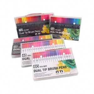 Ensemble de stylos pinceaux à double pointe, 12 couleurs, marqueurs en plastique pour le dessin, marqueurs aquarelle avec boîte en PP - Product Image 1