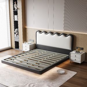 Yisi – Lit rembourré en cuir crème à <span class=keywords><strong>dossier</strong></span> souple, style moderne et épuré, en <span class=keywords><strong>bois</strong></span> massif, vente en gros d'usine, haut de gamme - Product Image 5