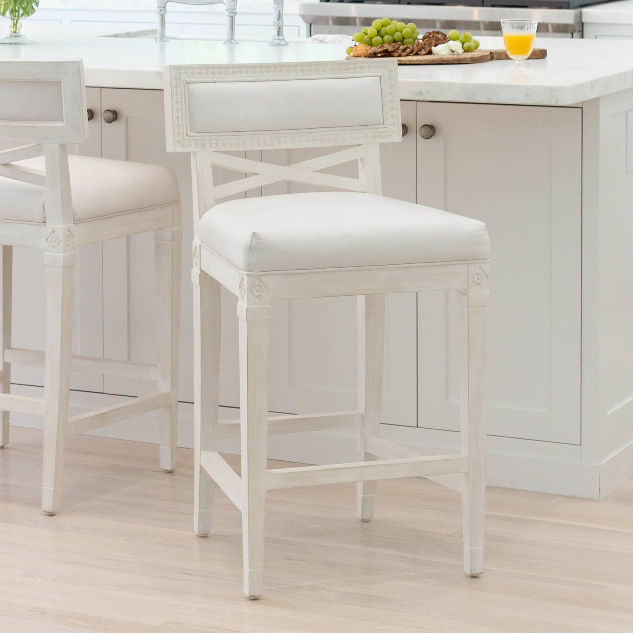 french country bar chair blue and white wood and brushed gold