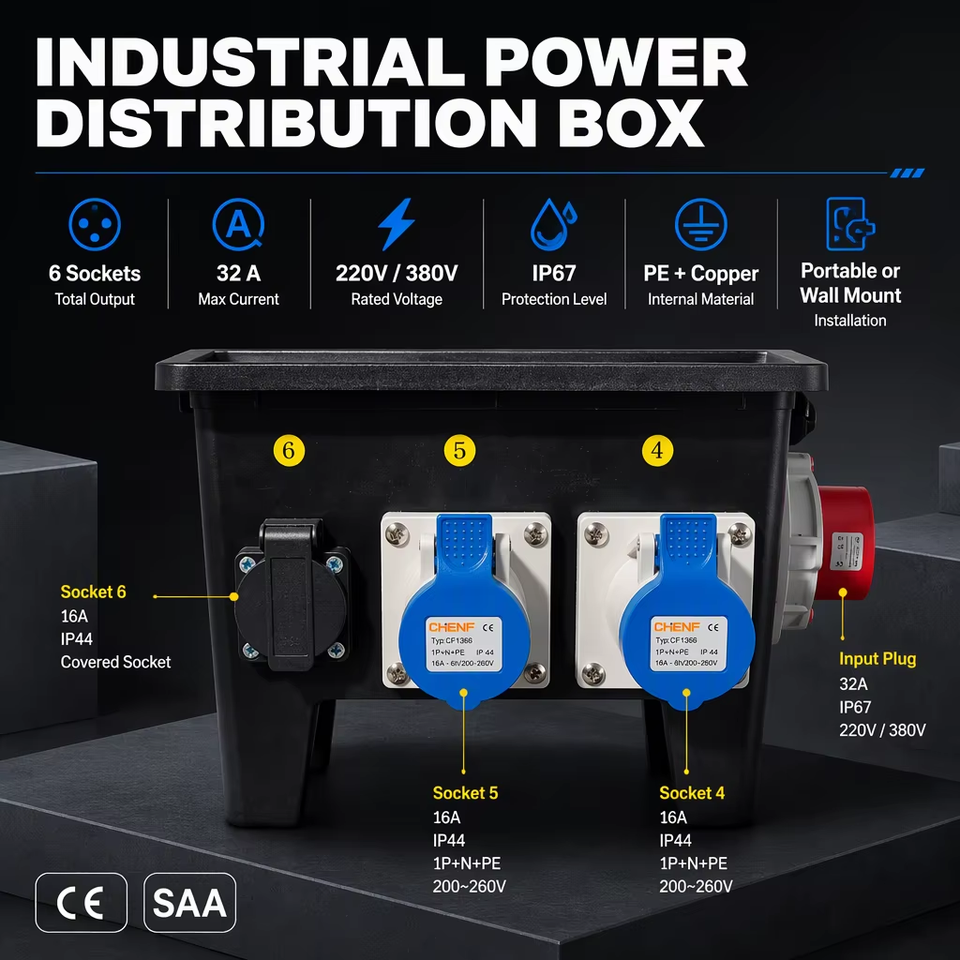 Yellow Power Socket CHEM Portable Outdoor Industrial 12-ways Orange Black Yellow ...