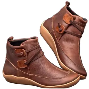 botas de mujer Suppliers-Amazon Aliexpress nuevo estilo de mujer Otoño Invierno botas Martin botas plano Simple caliente impermeable zapatos