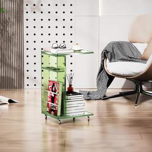 Mesa Auxiliar Acrílica Transparente con Ruedas Bloqueables, Mesa Auxiliar en Forma de <span class=keywords><strong>C</strong></span> para Sofá, Mesitas de Centro Pequeñas - Product Image 3