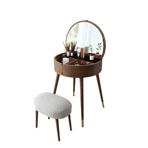 Классическая мебель для спальни Jieshi, Деревянный Круглый Мини-комод с зеркалом из орехового дерева